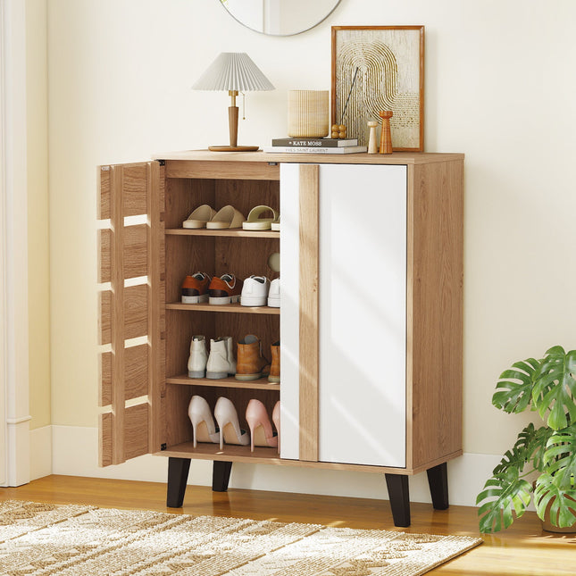 4-Tier Farmhouse Shoe Organizer with Louvered Door