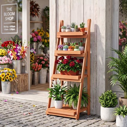 4-Tier Foldable Plant Stand with Slatted Shelves