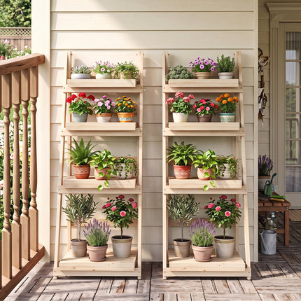 4-Tier Foldable Plant Stand with Slatted Shelves