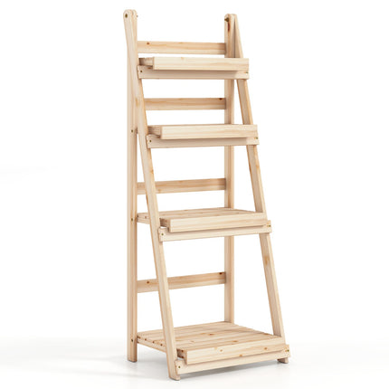 4-Tier Foldable Plant Stand with Slatted Shelves