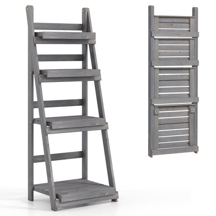 4-Tier Foldable Plant Stand with Slatted Shelves