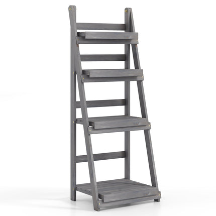 4-Tier Foldable Plant Stand with Slatted Shelves