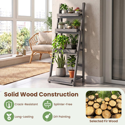 4-Tier Foldable Plant Stand with Slatted Shelves