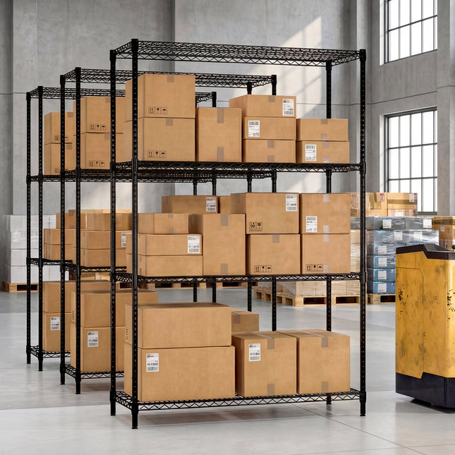 4-Tier Metal Storage Shelving Unit with V-Shaped Wire Rack-Black