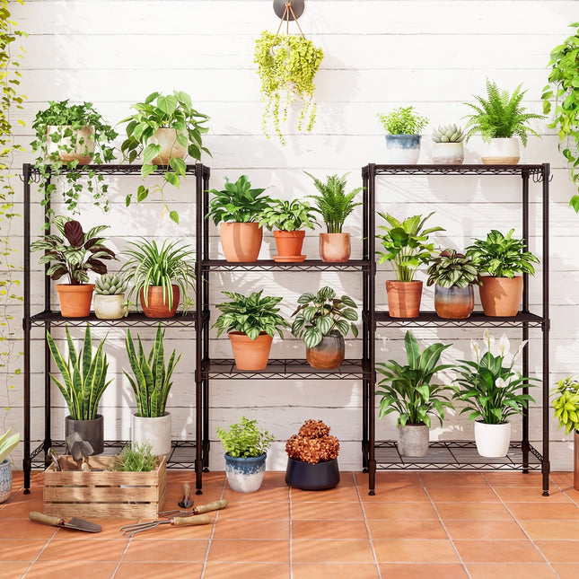 4-Tier Metal Storage Shelving Unit Set of 2 with V-Shaped Wire Rack-Black