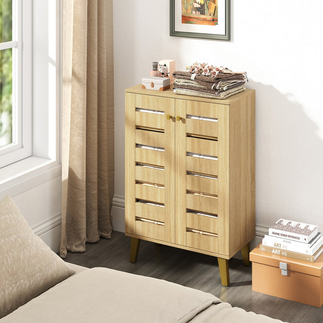 4-Tier Modern Freestanding Wooden Shoe Cabinet with Doors and Removable Shelves-Oak
