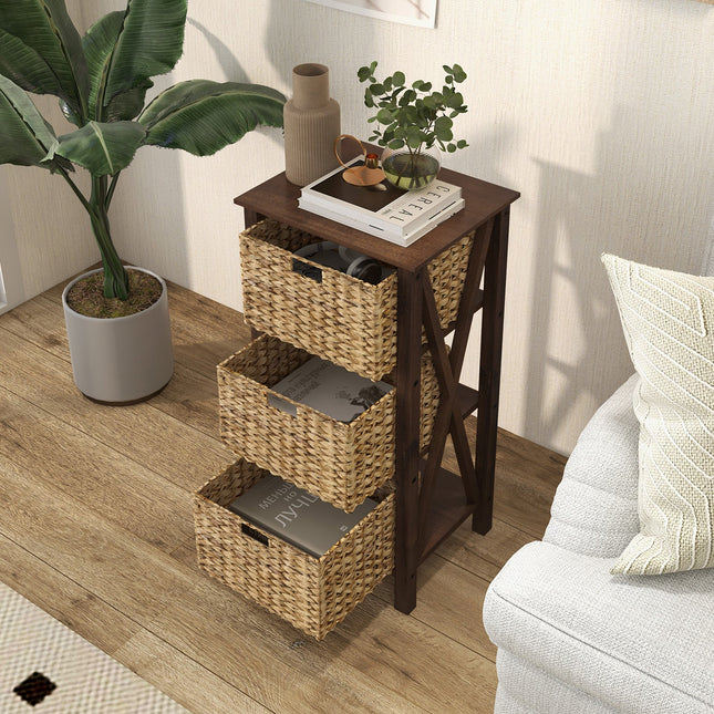 3/4-Tier Nightstand with 2 Seagrass Baskets Narrow X-Design-3