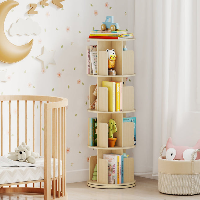 4-Tier Rotating Bookshelf 360¬∞ Display Rack with Dividers and Anti-falling Baffles