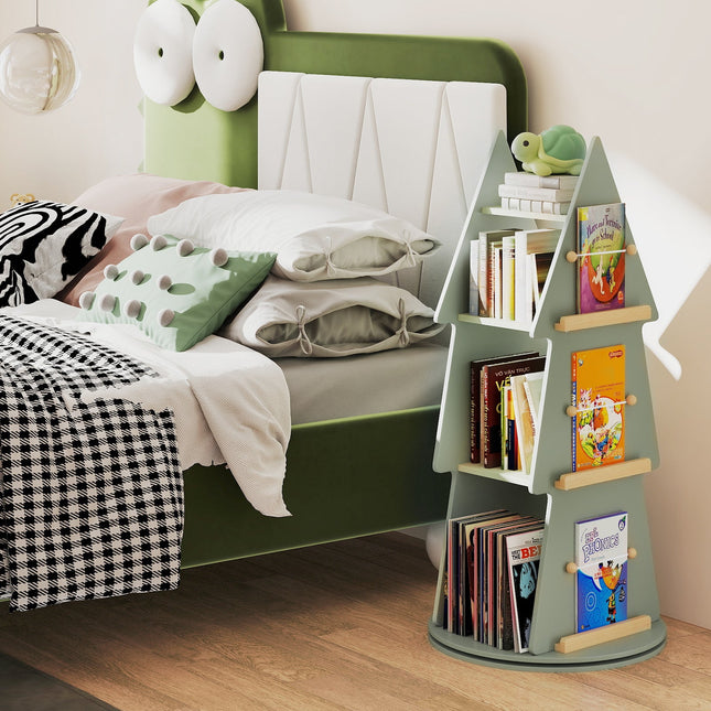 4 Tier Tree Shape Kids Rotating Bookshelf 360¬∞ Display Rack Storage Organizer-Green
