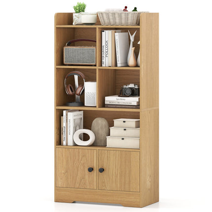 4 Tiers Bookshelf with 4 Cubes Display Shelf and 2 Doors