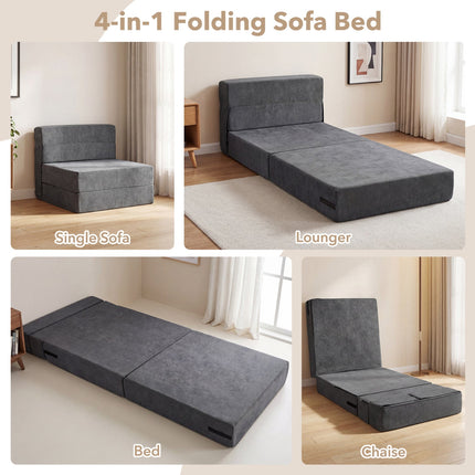 4-in-1 Folding Sofa Bed with Corduroy Cover and Smooth Zipper for Living Room