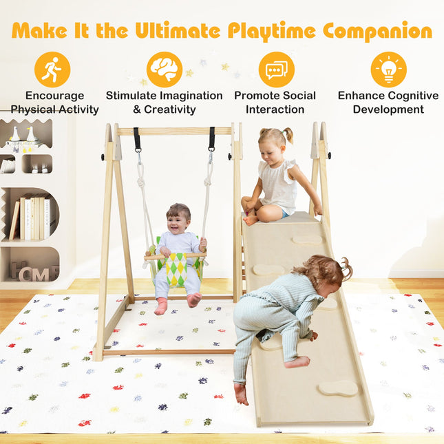 4-in-1 Indoor Jungle Gym with Baby Swing and Climbing Ramp