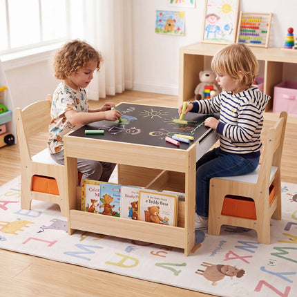 Kids Table and Chair Set with Building Blocks & Storage