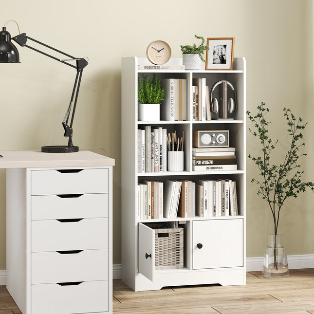 4 Tiers Bookshelf with 4 Cubes Display Shelf and 2 Doors