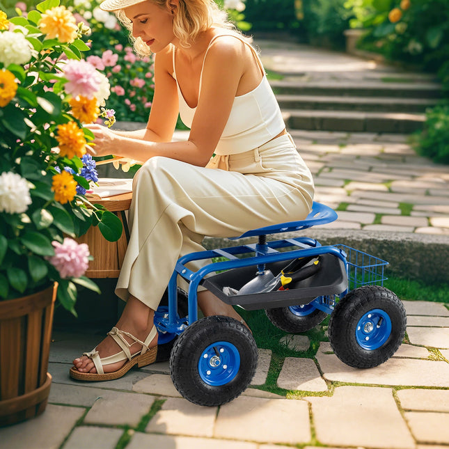 4-Wheel Rolling Garden Cart Work Seat