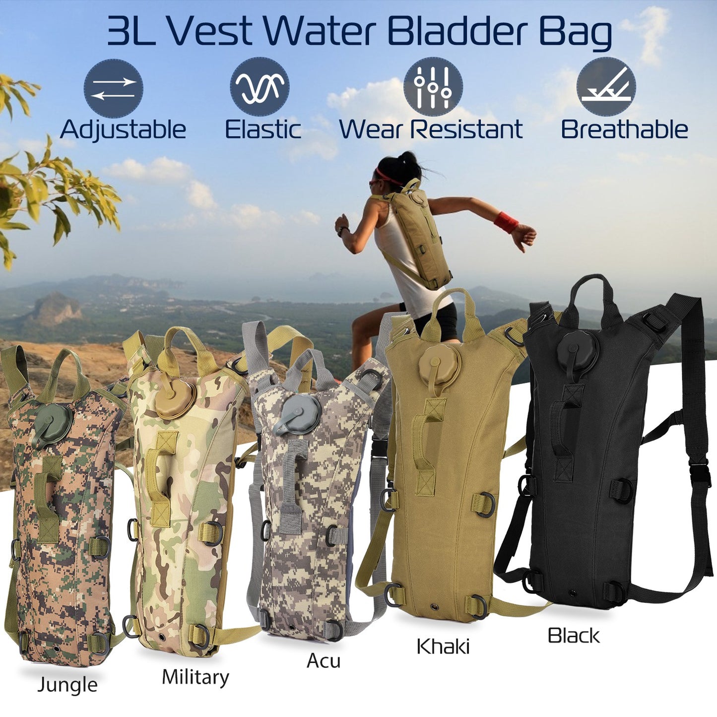 iMounTEK Tactical Hydration Pack 3L Water Bladder Adjustable Water Drink Backpack for Hiking Cycling Climbing Running