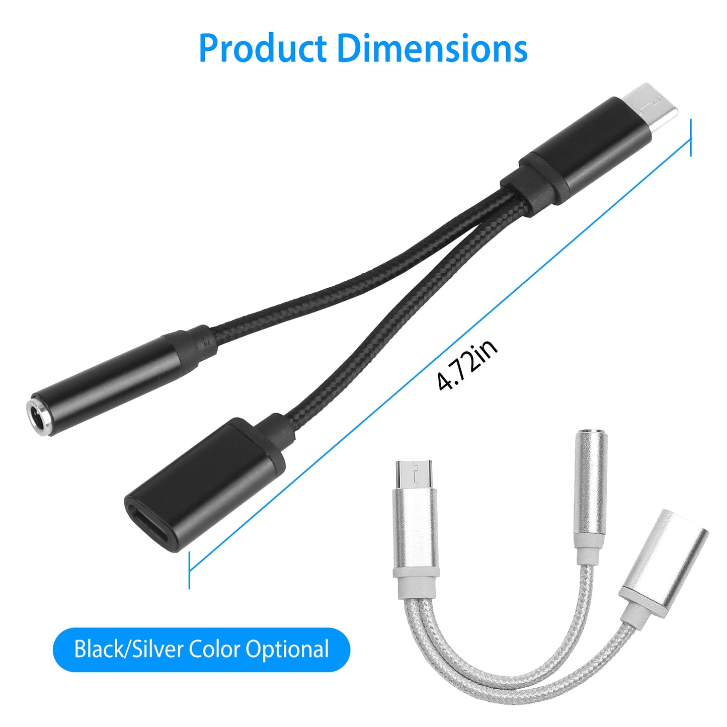 USB Type C to 3.5mm Aux Audio Charging Adapter Braided TPE Metal Shell Headphone Jack Splitter Cable Wire Charger