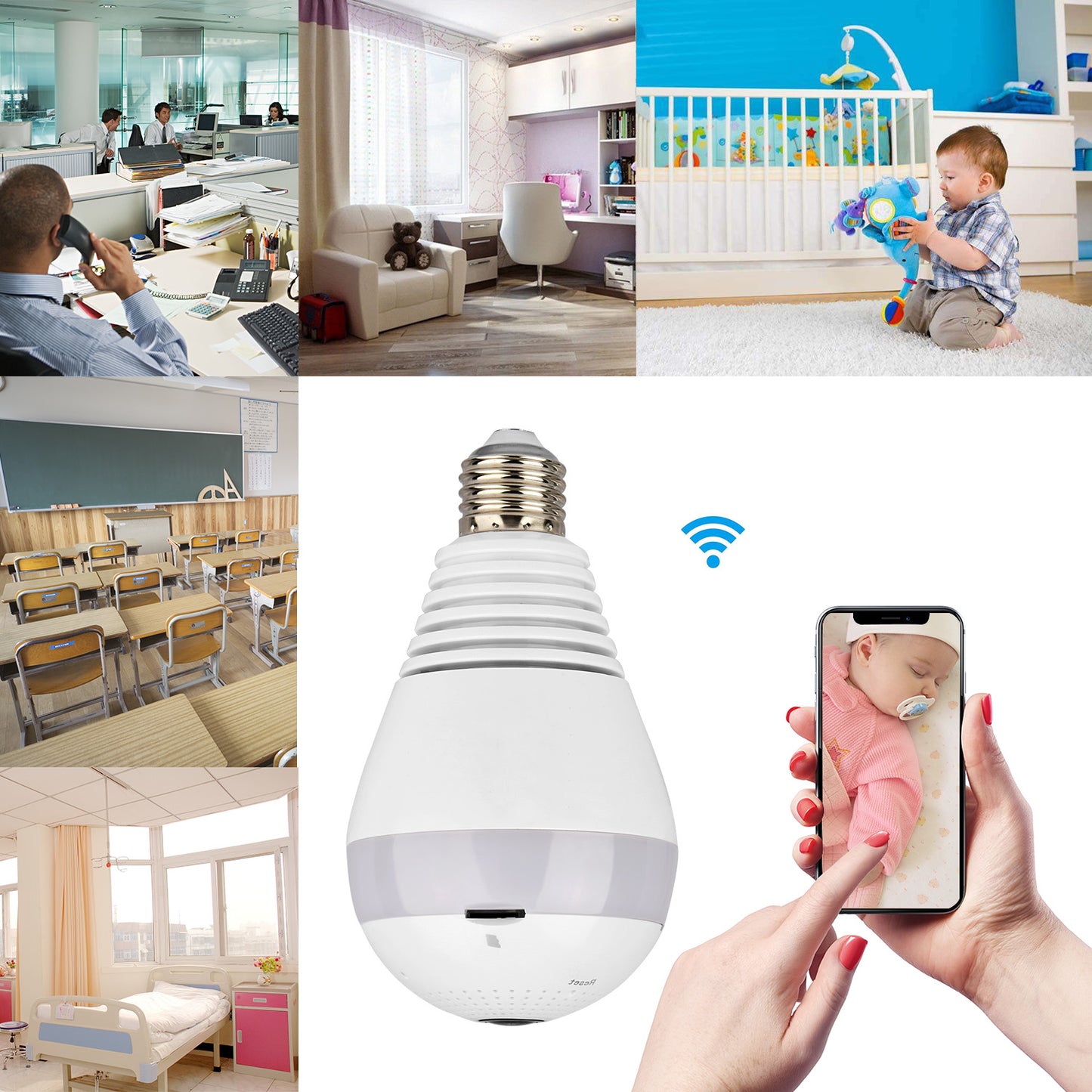 WiFi Light Bulb Camera 960P Security Camera 360¡ Fisheye Lens Panoramic Motion Detection IR Night Vision