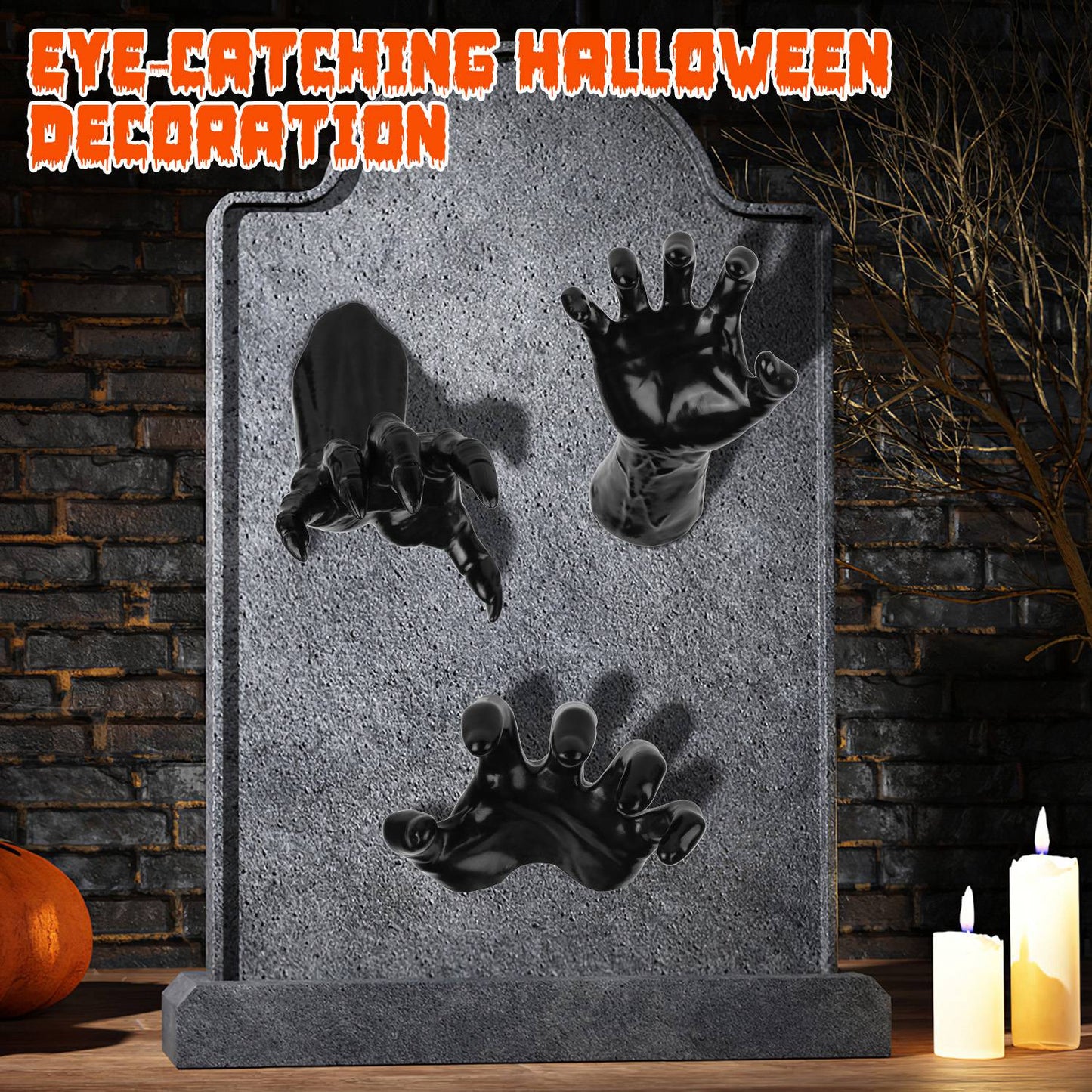 3Pcs Creepy Reaching Hands With Lighted Candles Wall Mounted Halloween Decoration Witch Devil Hand Aesthetic Goth Gothic Life-Sized Horror Hands Hangi