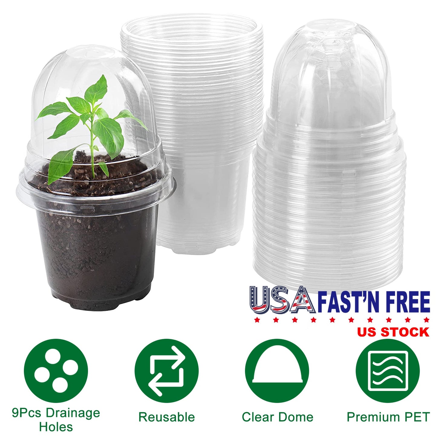 30Pcs Plant Nursery Pots PET Flower Seed Starting Pots Container with Dome with Drainage Holes