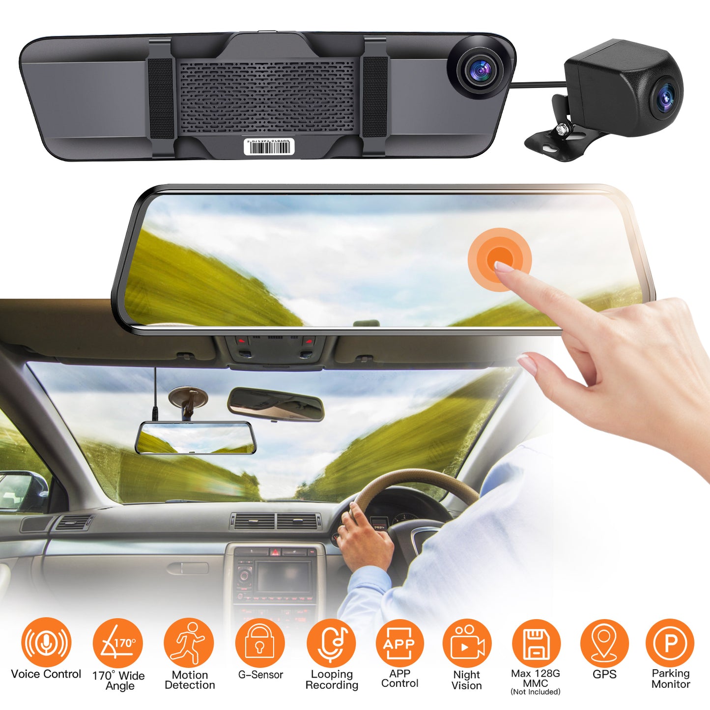 4K Car DVR 12in Dash Cam Camcorder Camera Recorder with 170¡ Angle Loop Recording Motion Detection Night Vision Voice Control APP Control G-sensor