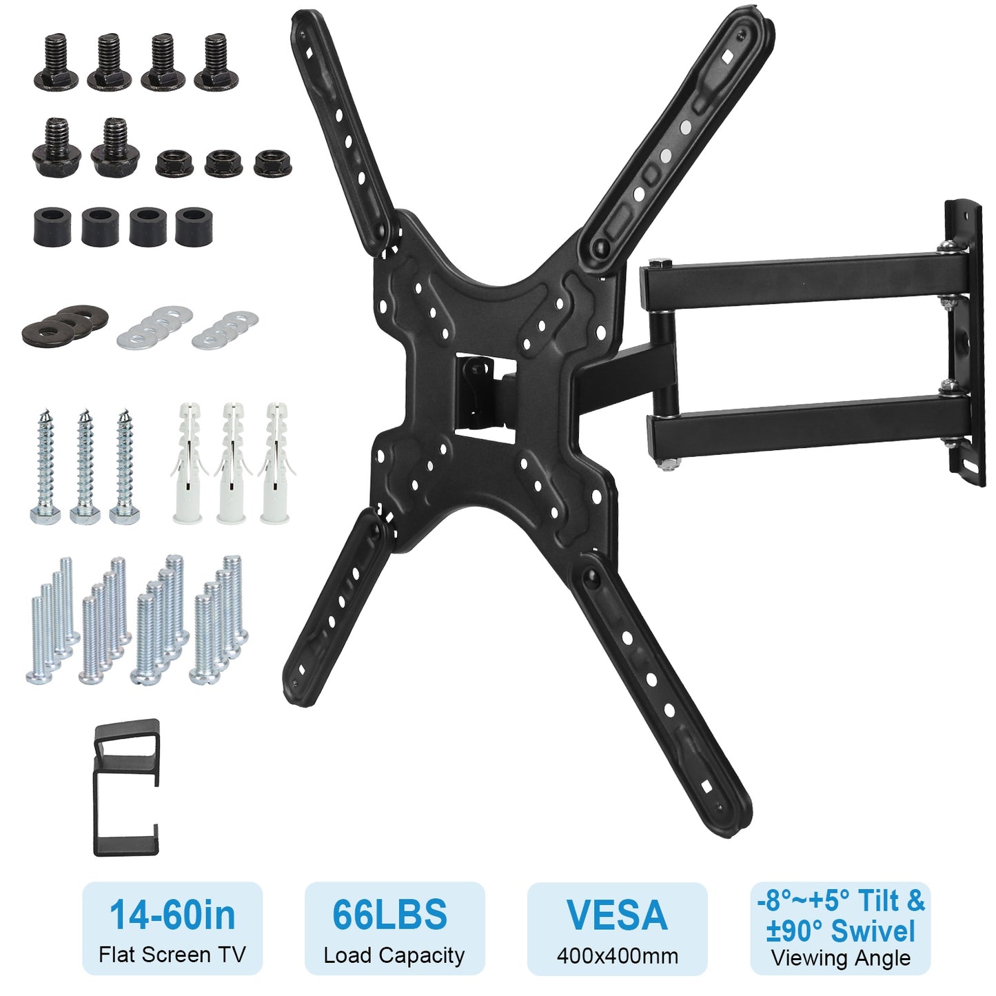 Fixed TV Wall Mount Bracket for 14-60in LED/LCD/PLASMA Flat TV VESA 400x400mm -8¡~+5¡ Tilt ±90¡ Swivel