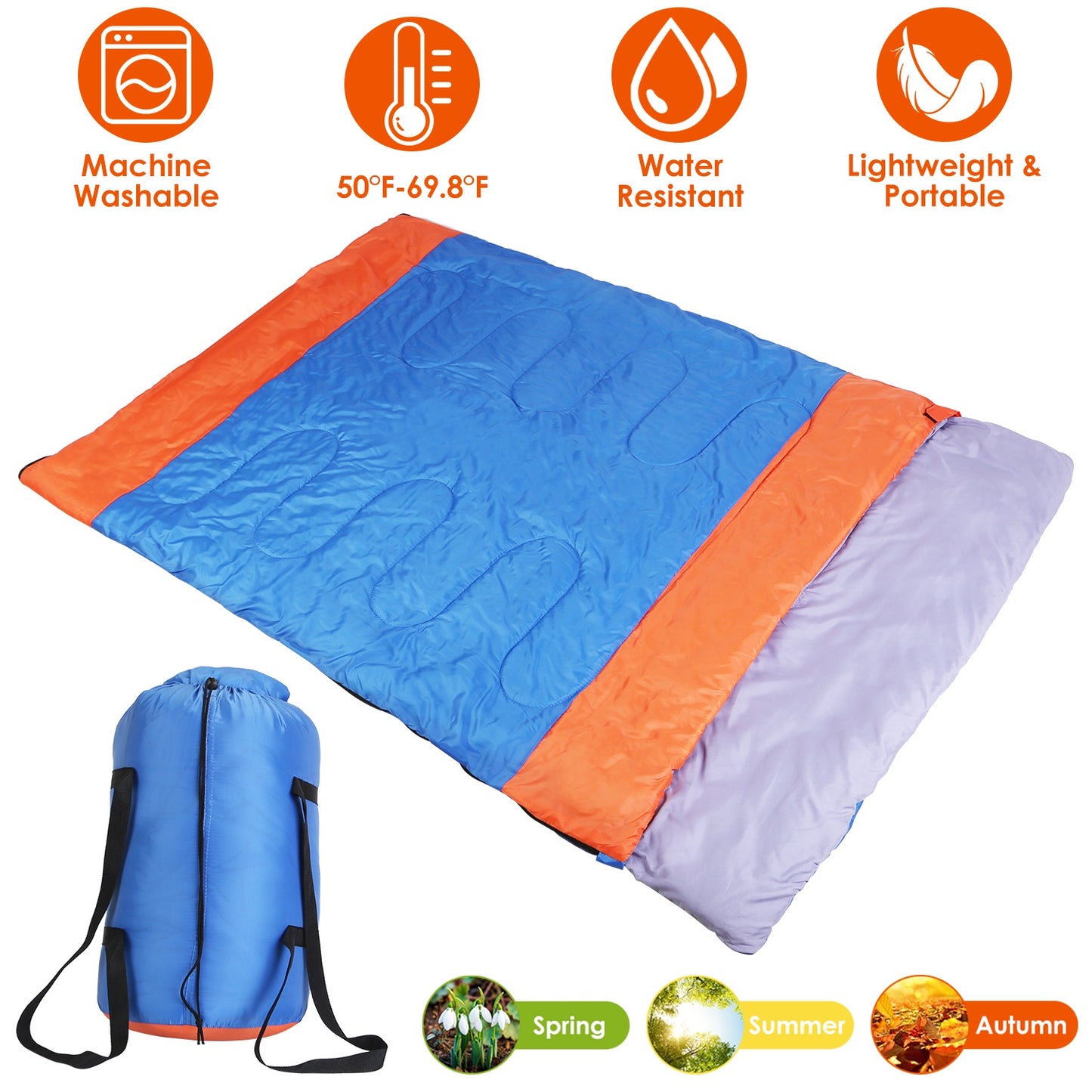 3 People Sleeping Bag for Adult Kids Lightweight Water Resistant Camping Cotton Liner Cold Warm Weather Indoor Outdoor Use 3 Season with Sack for Spri