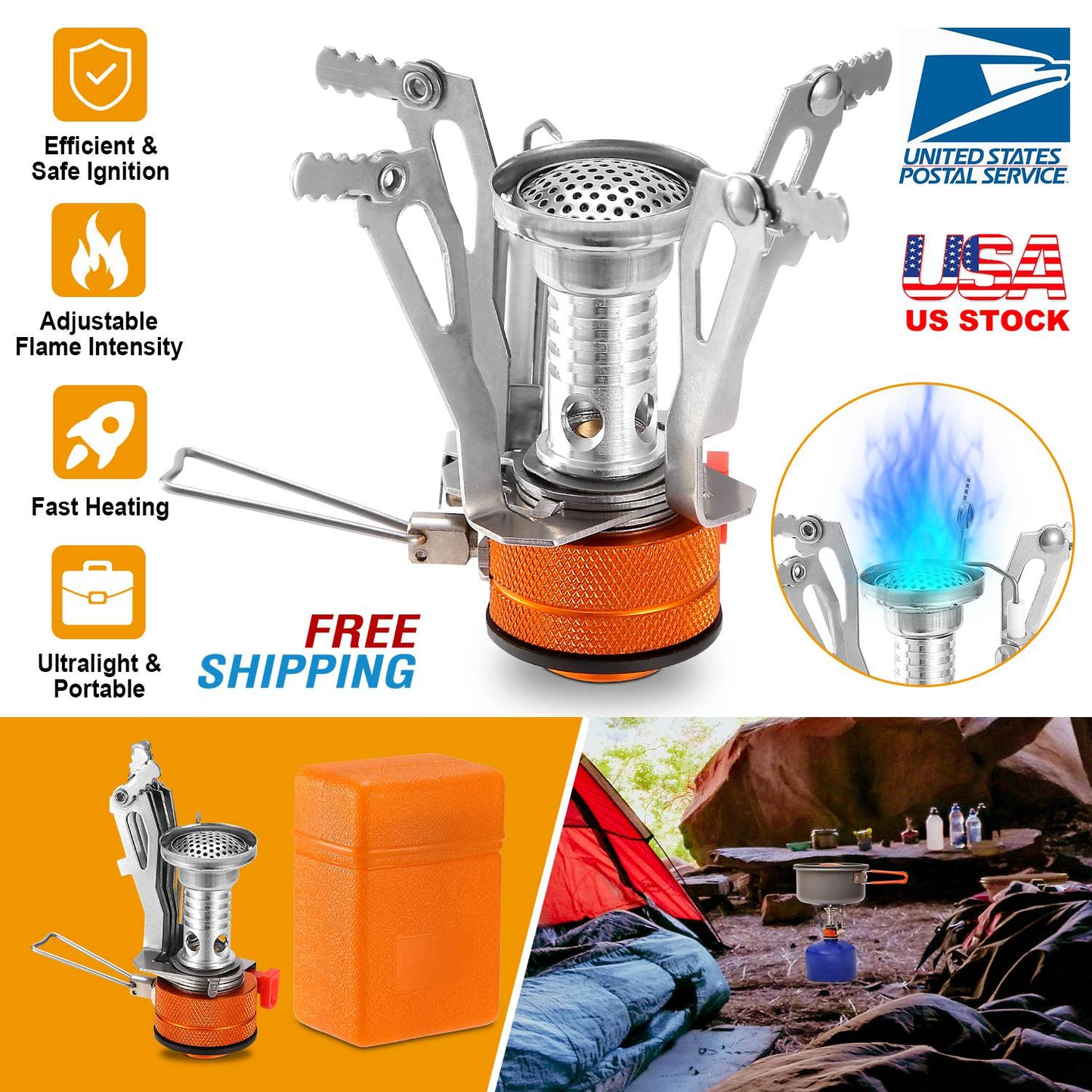 Ultralight Camping Stoves Portable Backpacking Hiking Stoves w/ Piezo Ignition