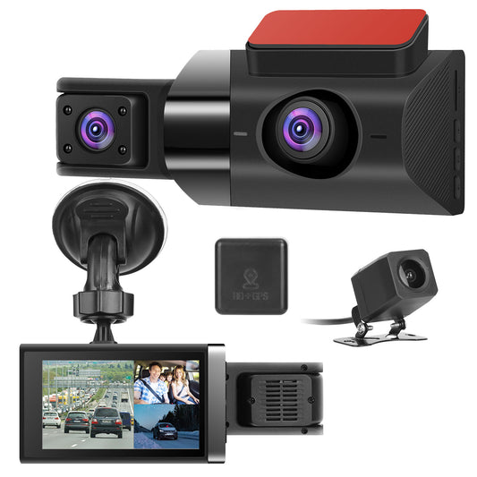 2K Car DVR 3 Channel Dash Cam Camcorder Camera Recorder with 140¡ Angle GPS WiFi Night Vision G-sensor Loop Recording Parking Monitor