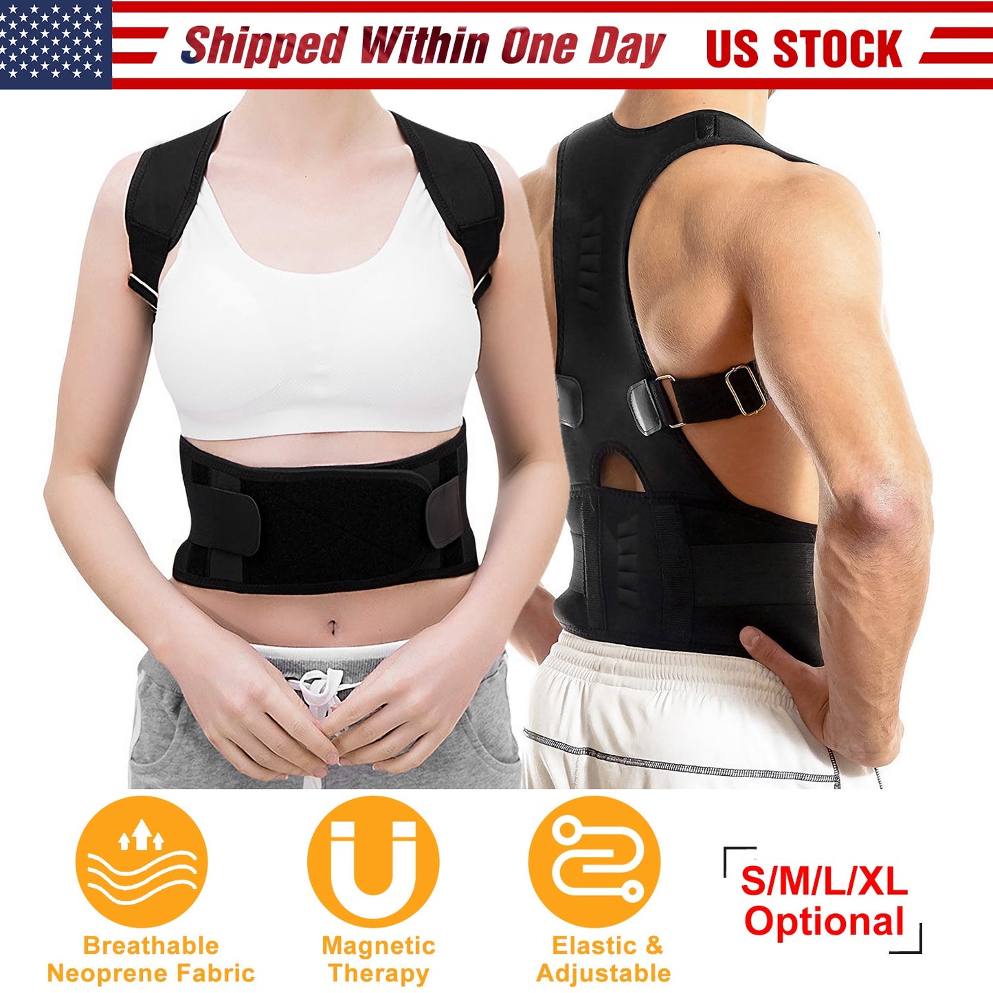 Unisex Posture Corrector Support Magnetic Lumbar Back Posture Support Belt Adjustable Upper Back Braces Clavicle Shoulder Brace Belt Pain Relief Thera