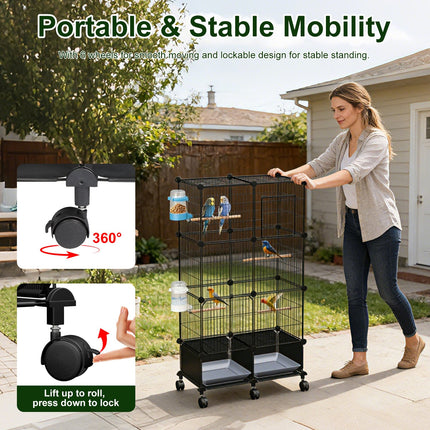 46-Inch Bird Cage with Wooden Perches and Lockable Wheels
