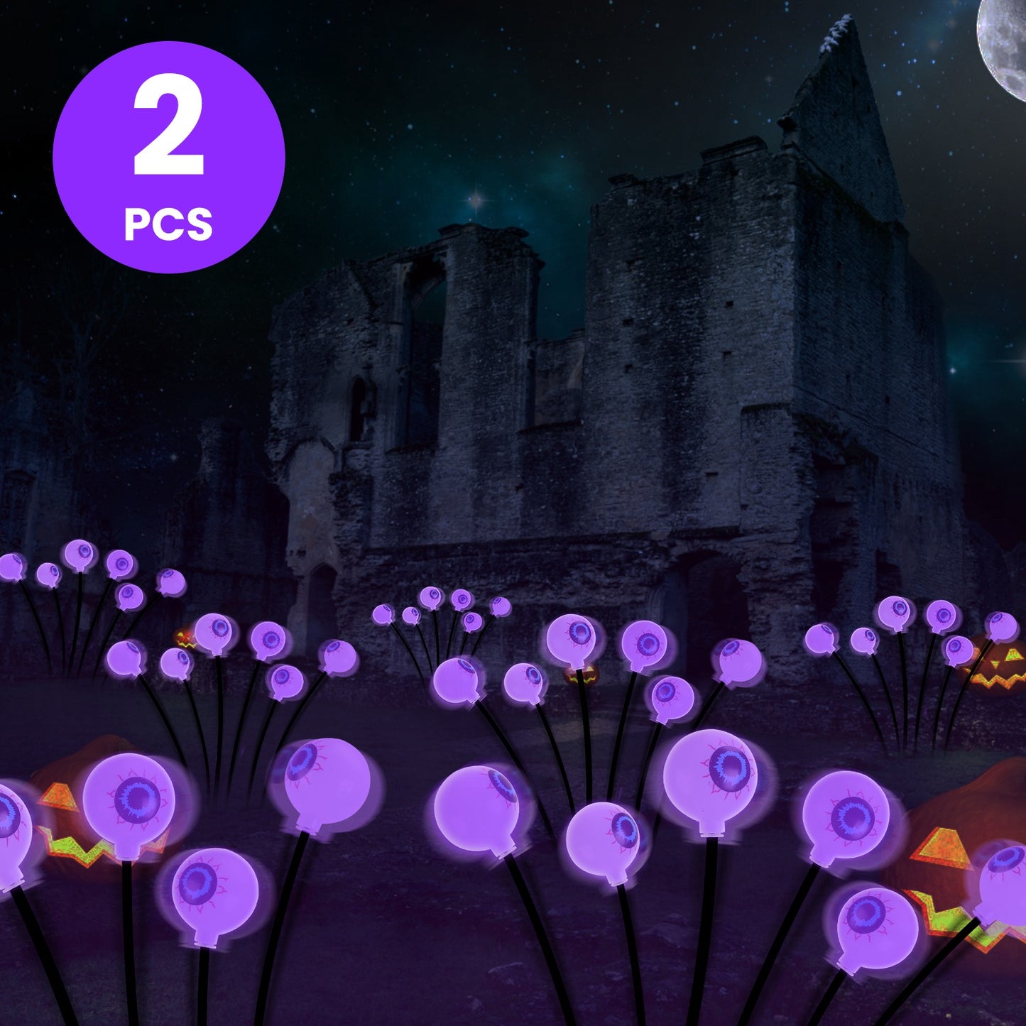 2Packs Solar Scary Eyeballs Lights Outdoor Halloween Decoration Swaying Light Halloween Path Lights Ornaments with Total 12LED IP65 Waterproof for Yar