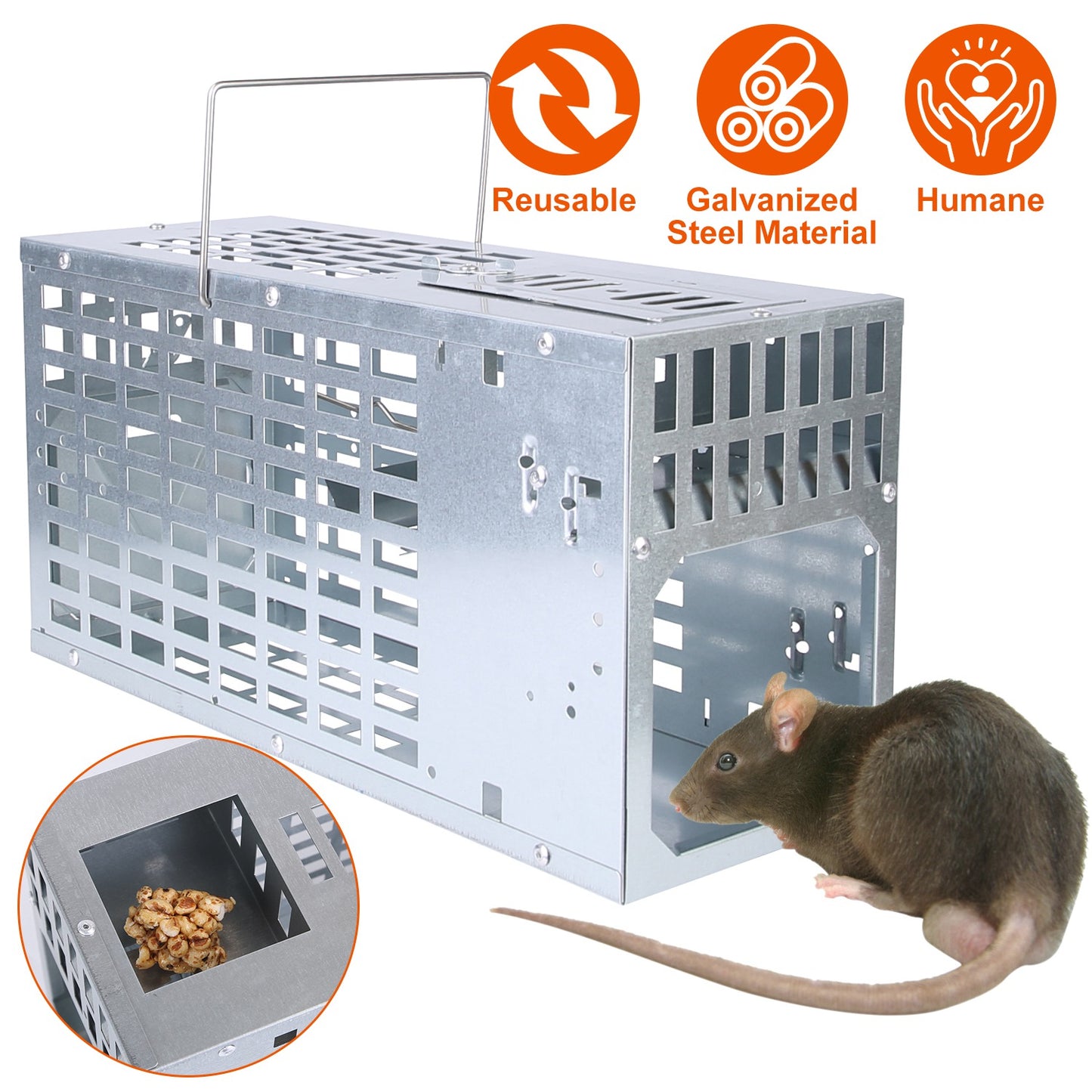Humane Live Mouse Trap Reusable Metal Rat Rodent Cage Catch Release Continuous Capture Indoor Outdoor Pet Children Safe