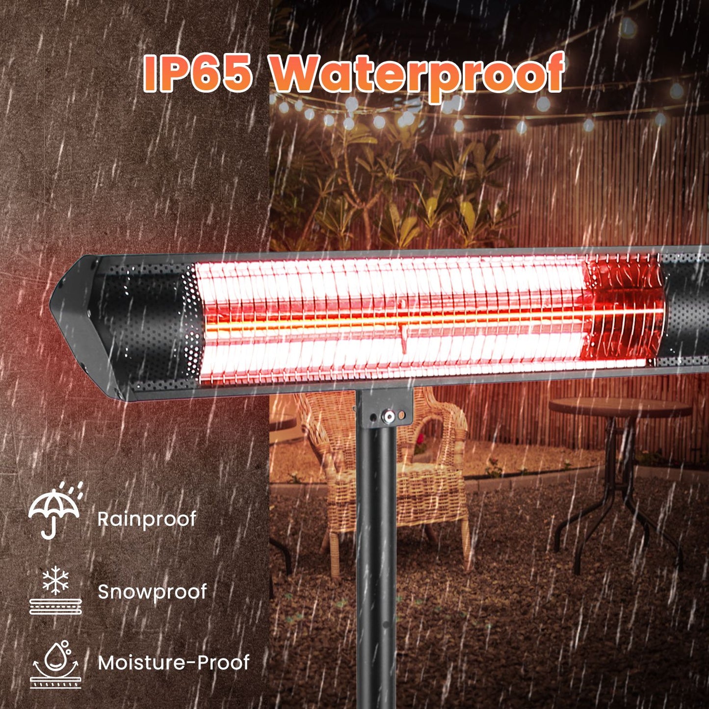 1500W Infrared Patio Heater with Stand, 3 Heat Levels & Remote
