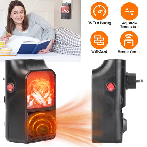 800W Plug-In Space Heater, Wall Outlet Heater with 360° Rotatable Plug, Adjustable Temperature, 2 Wind Speeds & Remote Control