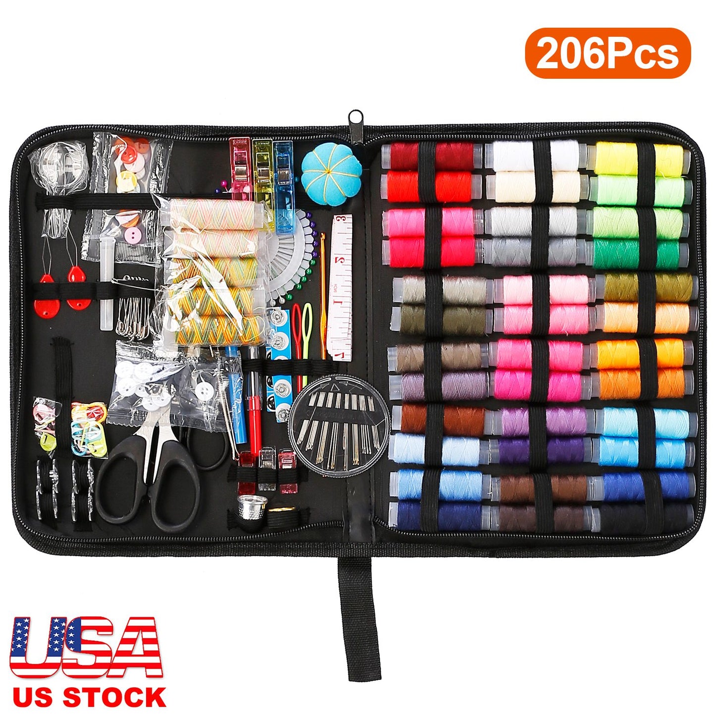 206Pcs Travel Sewing Kit DIY Sewing Supplies Needles Thread Stitching Kit with Scissors Thimble Tape MeasureÊfor Adults Kids Beginners Travelers