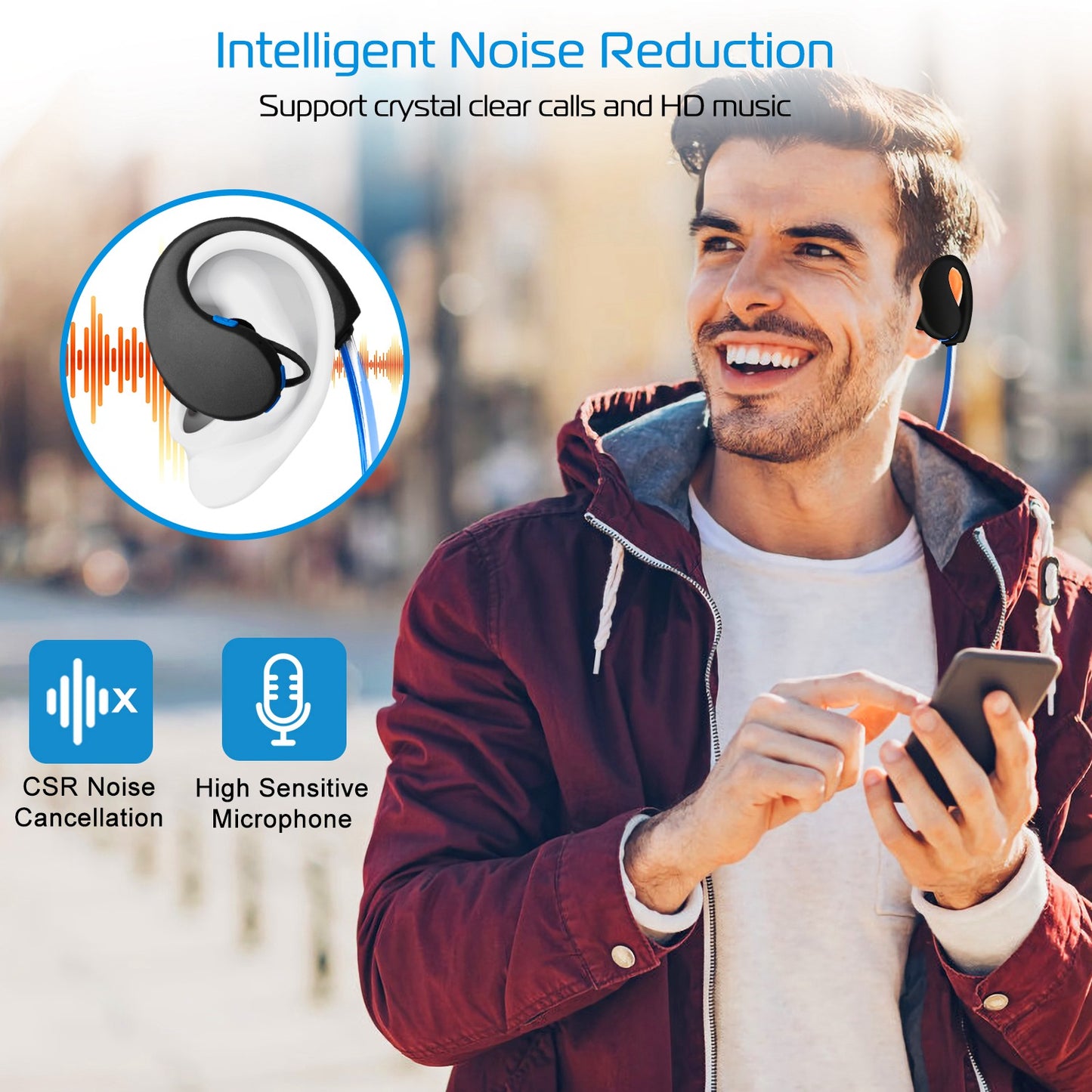 Wireless Sports Headsets Wireless V4.1 Neckband Earphones HD Stereo Sweat-proof Headphones Earbuds w/ LED Light Mic 8Hrs Work Running