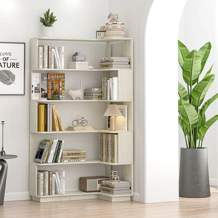 5-Tier L-Shaped Corner Bookshelf with 6 Open Shelves