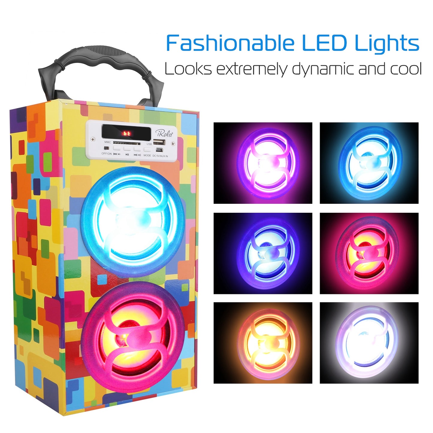 iRola Wireless Speaker 10W Powerful Subwoofer Wooden Loudspeaker FM AUX MMC for iPhone X Samsung S9 Tablet PC