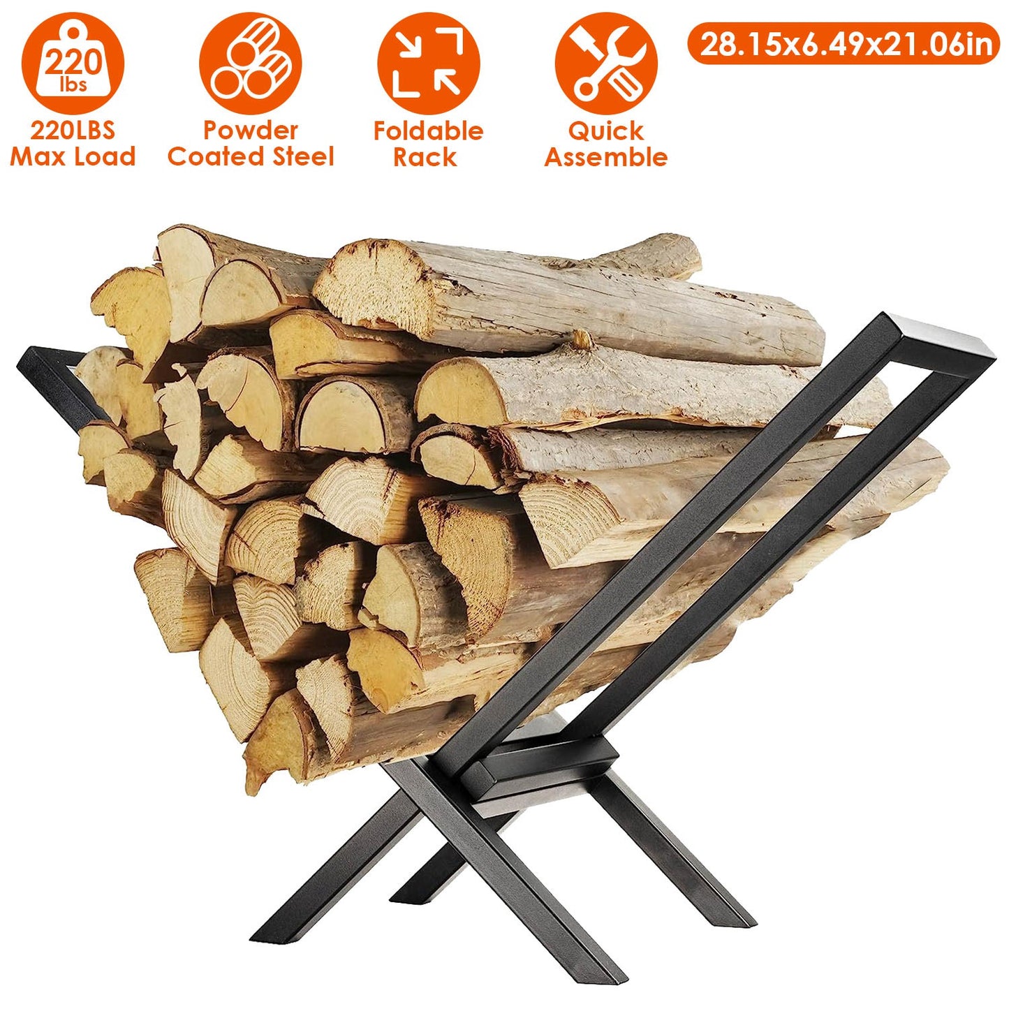 Firewood Log Rack 220LBS Steel Wood Lumber Storage Stacking Rack X Shape Storage Holder for Fireplace Firepit