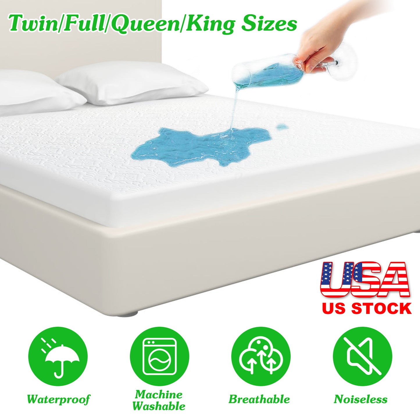 Full Size Waterproof Mattress Protector Breathable Soft Cotton Mattress Pad Cover With Elastic Deep Pocket Up To 11in Noiseless Machine Washable Beddi