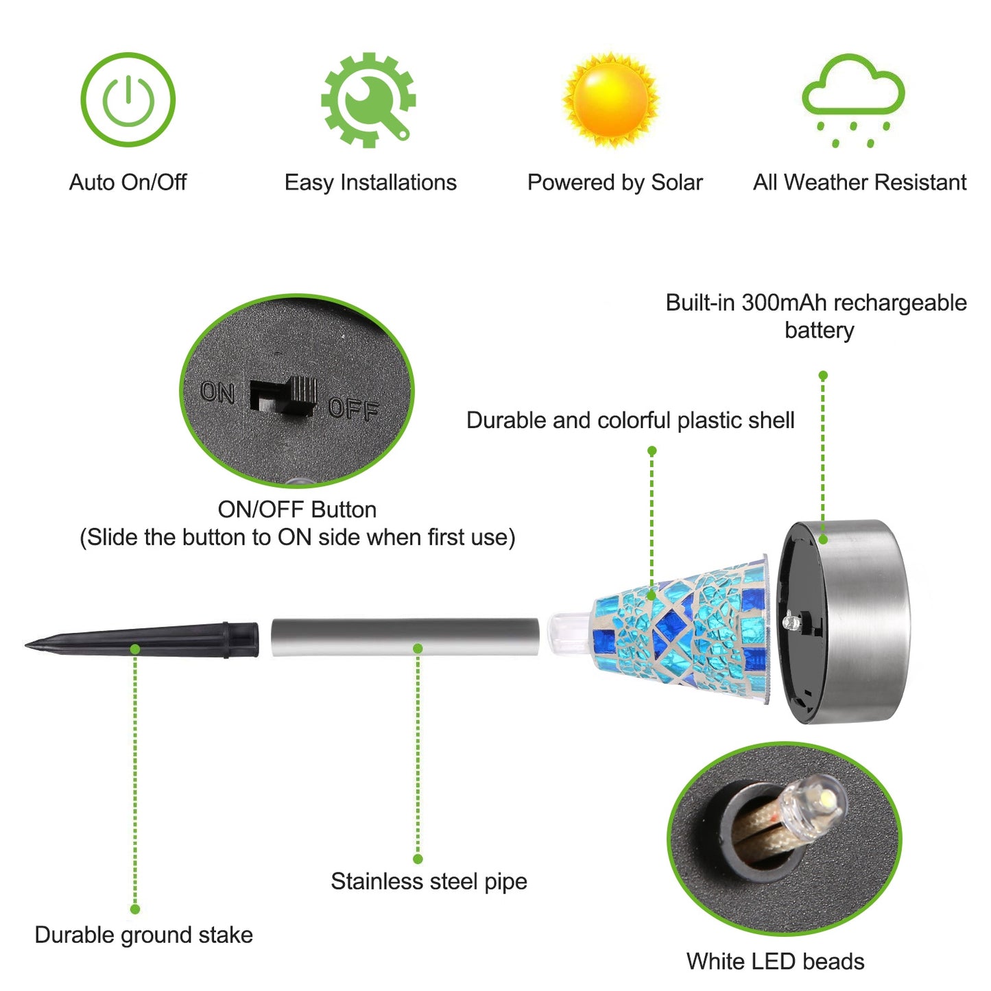 6-Pack Solar Garden Lights – Outdoor Pathway with 8-Hour Runtime
