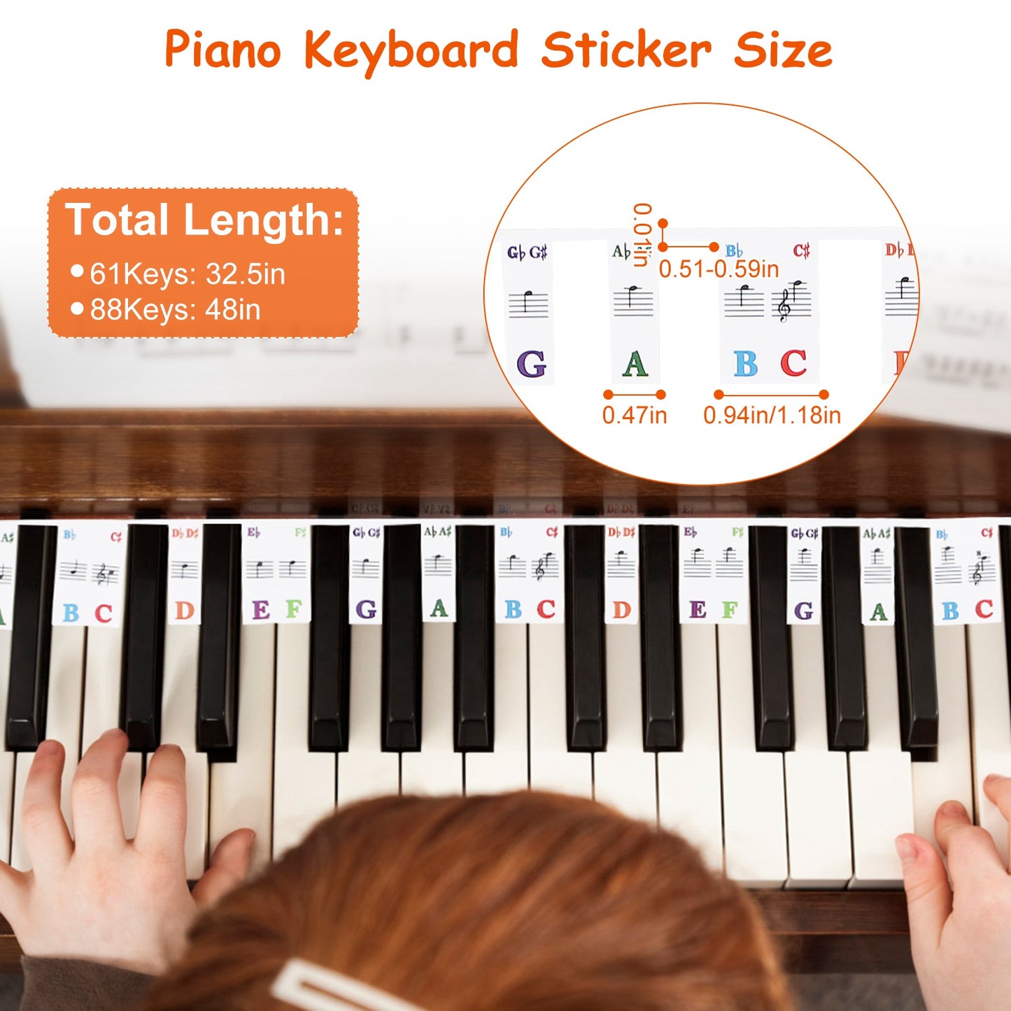 61-Key Piano Keyboard Stickers Removable Piano Key Labels PVC Piano Notes Guide without Glue for Beginners Kids