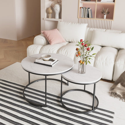 Nesting Coffee Table Set of 2 with Marble Pattern Tops