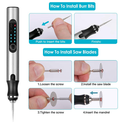 Electric Engraving Pen with 33Pcs Burr Bits 5Pcs Stencils 3 Gears Speed Rechargeable Cordless Professional Engraver Etching Machine For Jewelry Glass