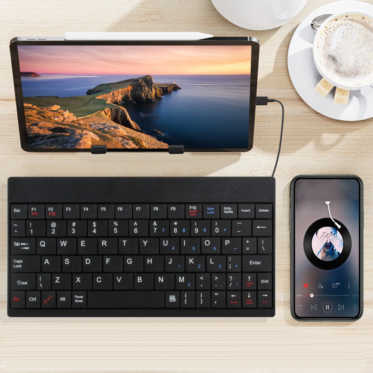 80 Keys Wired Keyboard Mini USB Connector Keyboard Portable Durable Keyboard w/ Carry Bag Tablet Stand for Android Window Tablet