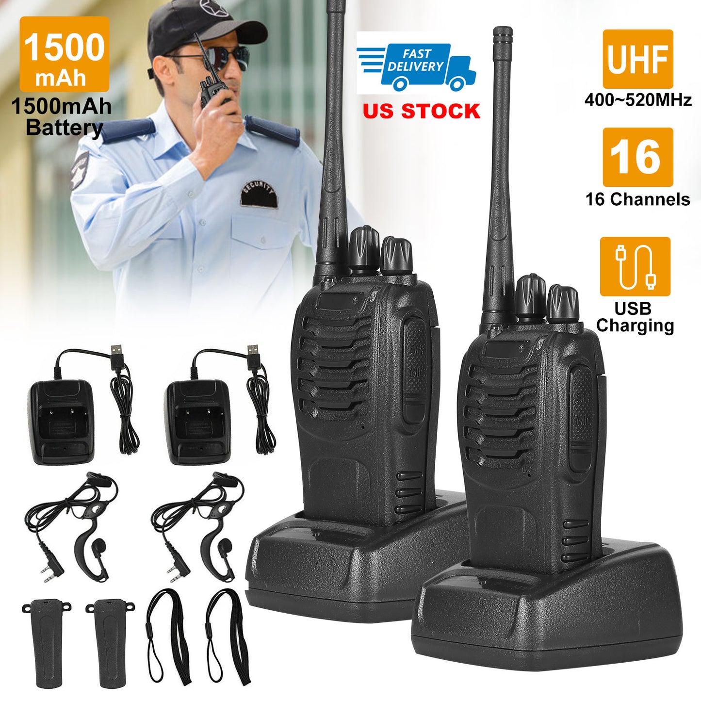 2 x Baofeng BF-888S Walkie Talkies Two Way Radio UHF 16CH 400-470MHZ Long Range
