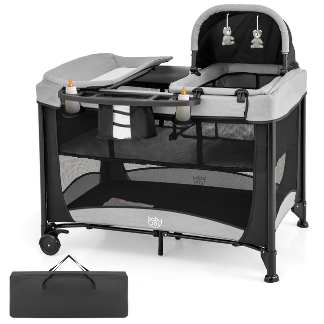 5-in-1 Portable Baby Playard with Cradle and Storage Basket