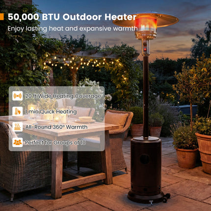 50 000 BTU Patio Propane Gas Heater with Stainless Steel Burner