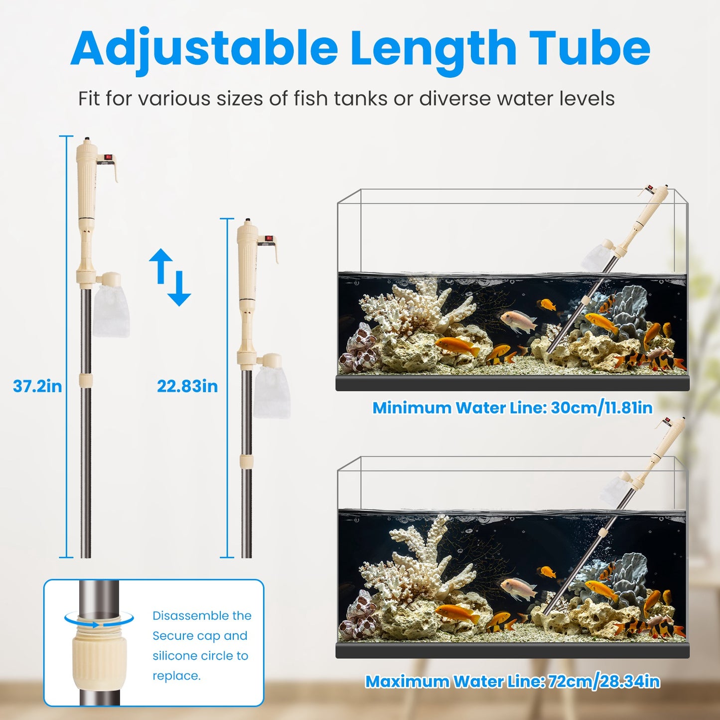 Multifunctional Electric Aquarium Gravel Cleaner Kit Length Adjustable Automatic Fish Tank Vacuum Cleaner Change Water Wash Sand Filter Dirt Removal